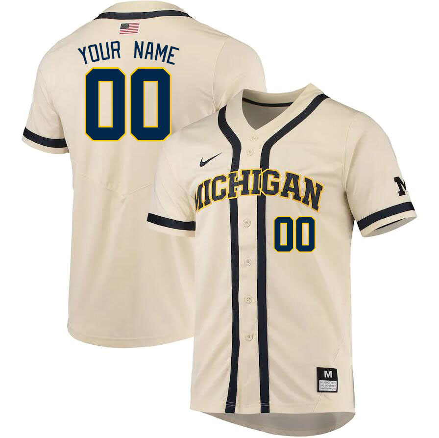 Custom Michigan Wolverines Name And Number College Baseball Jerseys Stitched-Cream
